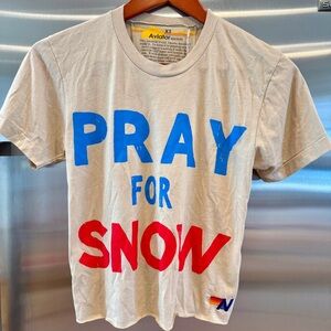NWT Aviator Nation Pray For Snow Boyfriend Tee Shirt in Sand Beige Cropped Tan